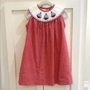 Banana Split Red/White Gingham Sailboat Smocked Dress 2T